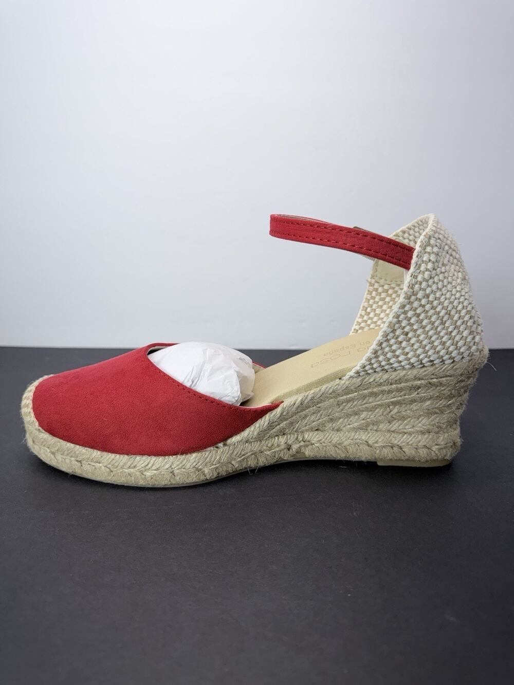 La Vida Rosa Tan Red Espadrille Wedge Heels Ankle Strap Sandals Shoes Size 10